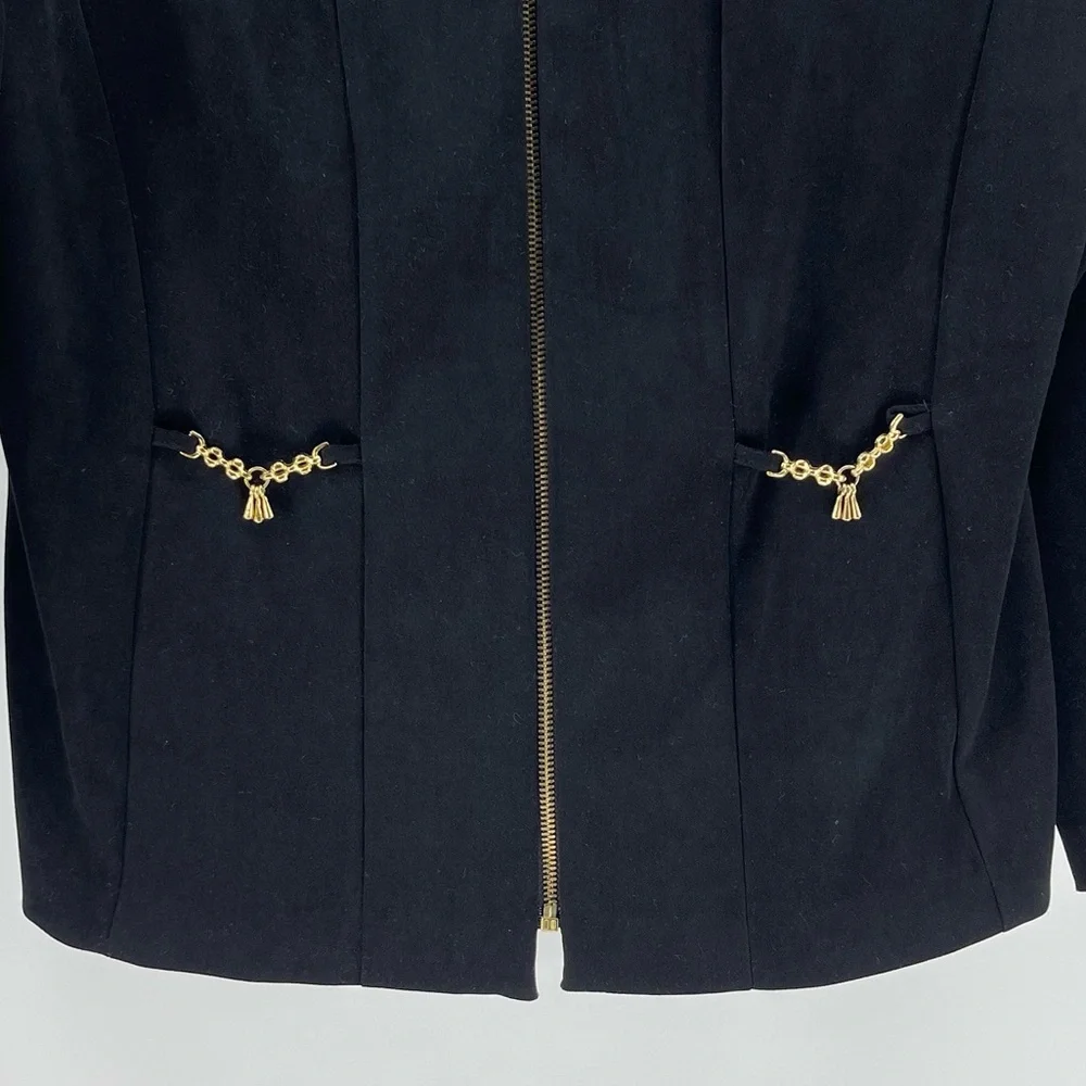 Vintage 90s Sag Harbor Black Zip Front Blazer with Gold Accents, Women's 10P